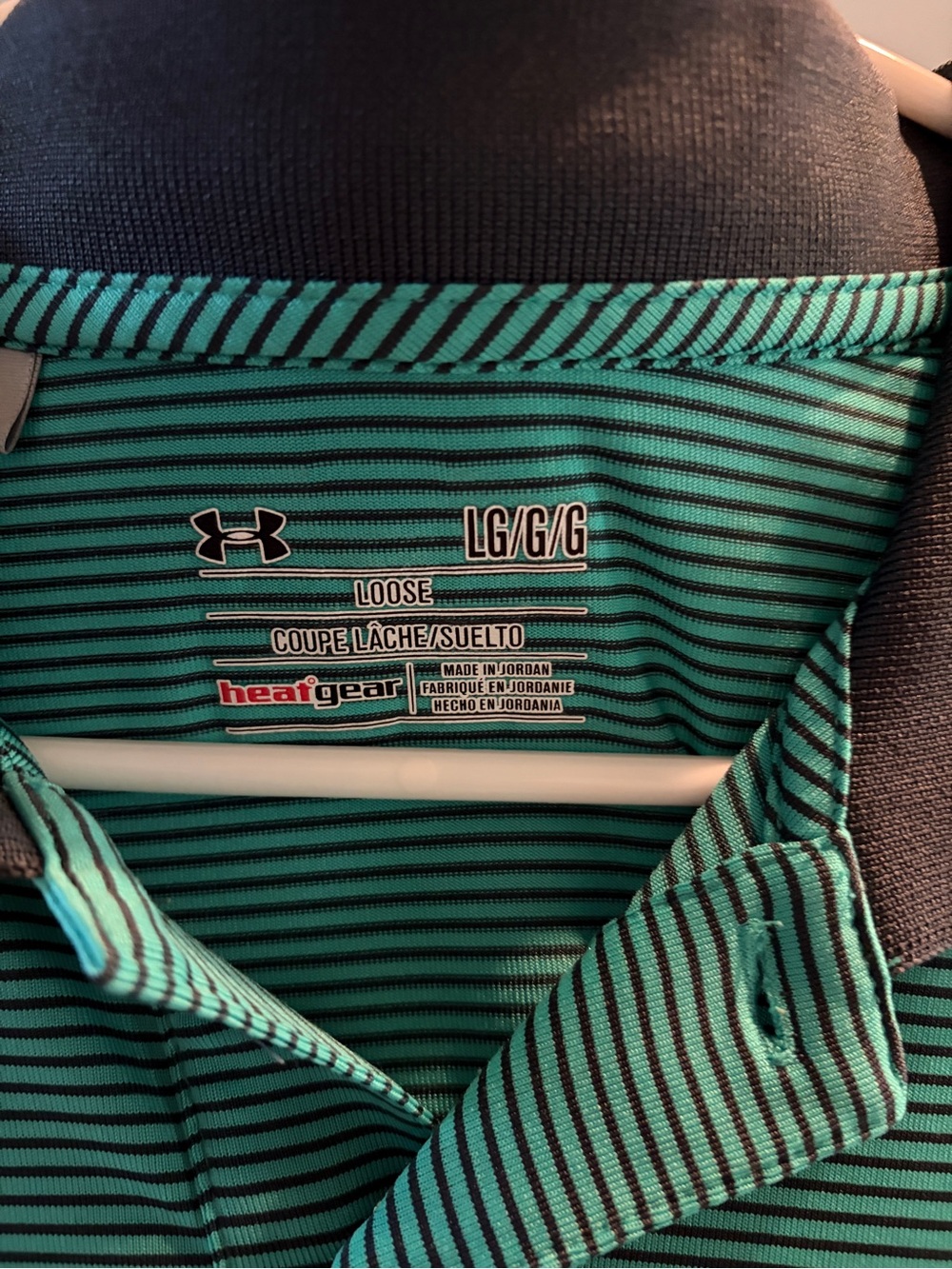 Under Armour Men’s Teal Striped Polo with Navt Collar - Picture 3 of 3
